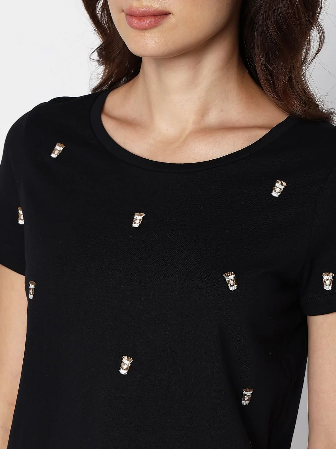 Black Coffee Embroidered T-Shirt - Image 8