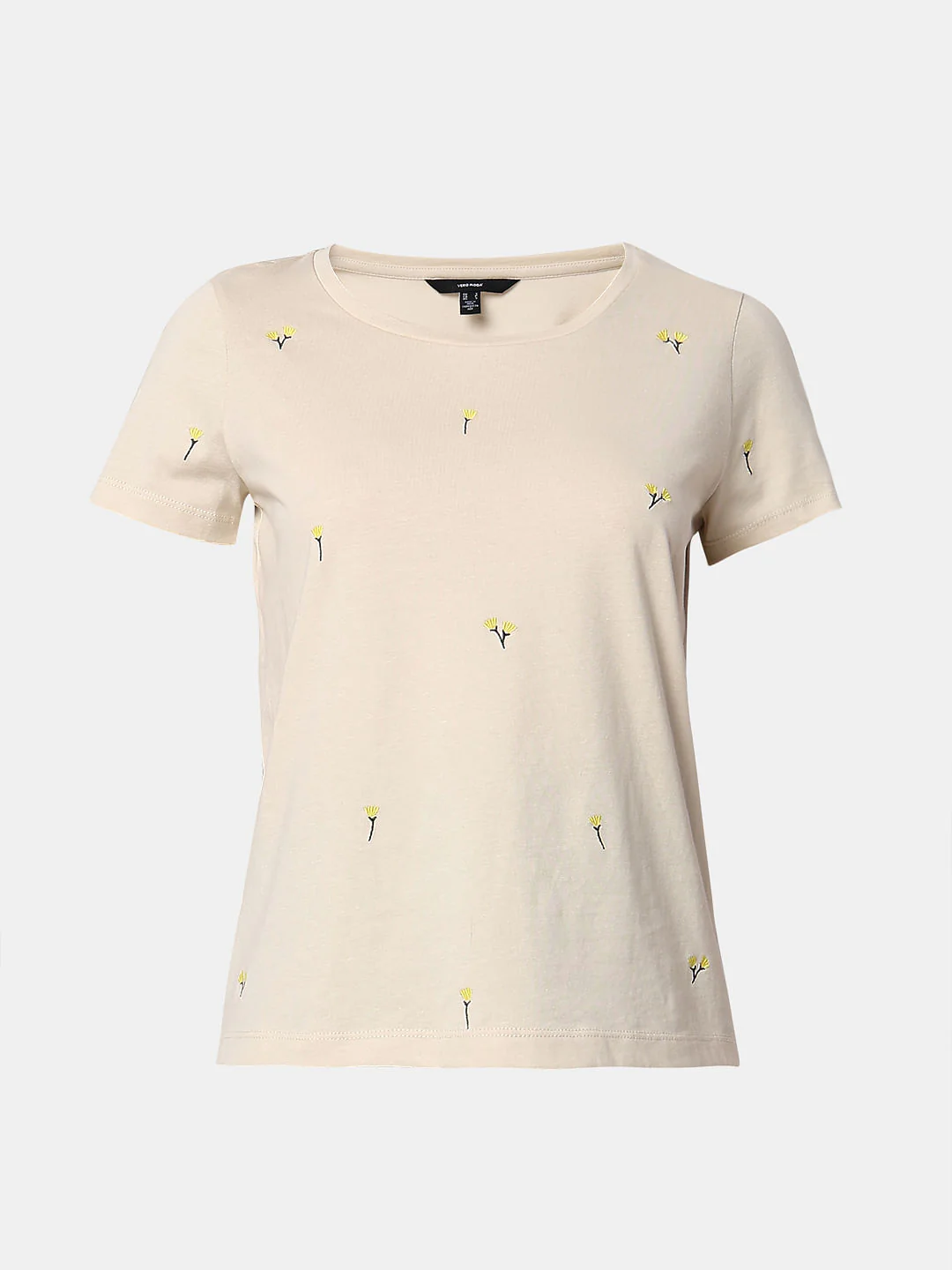 Beige Floral Embroidered T-Shirt - Image 7