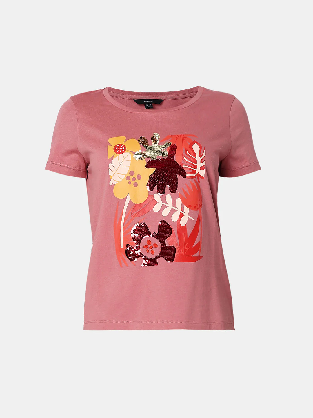 Pink Floral Sequin Detail T-Shirt - Image 7