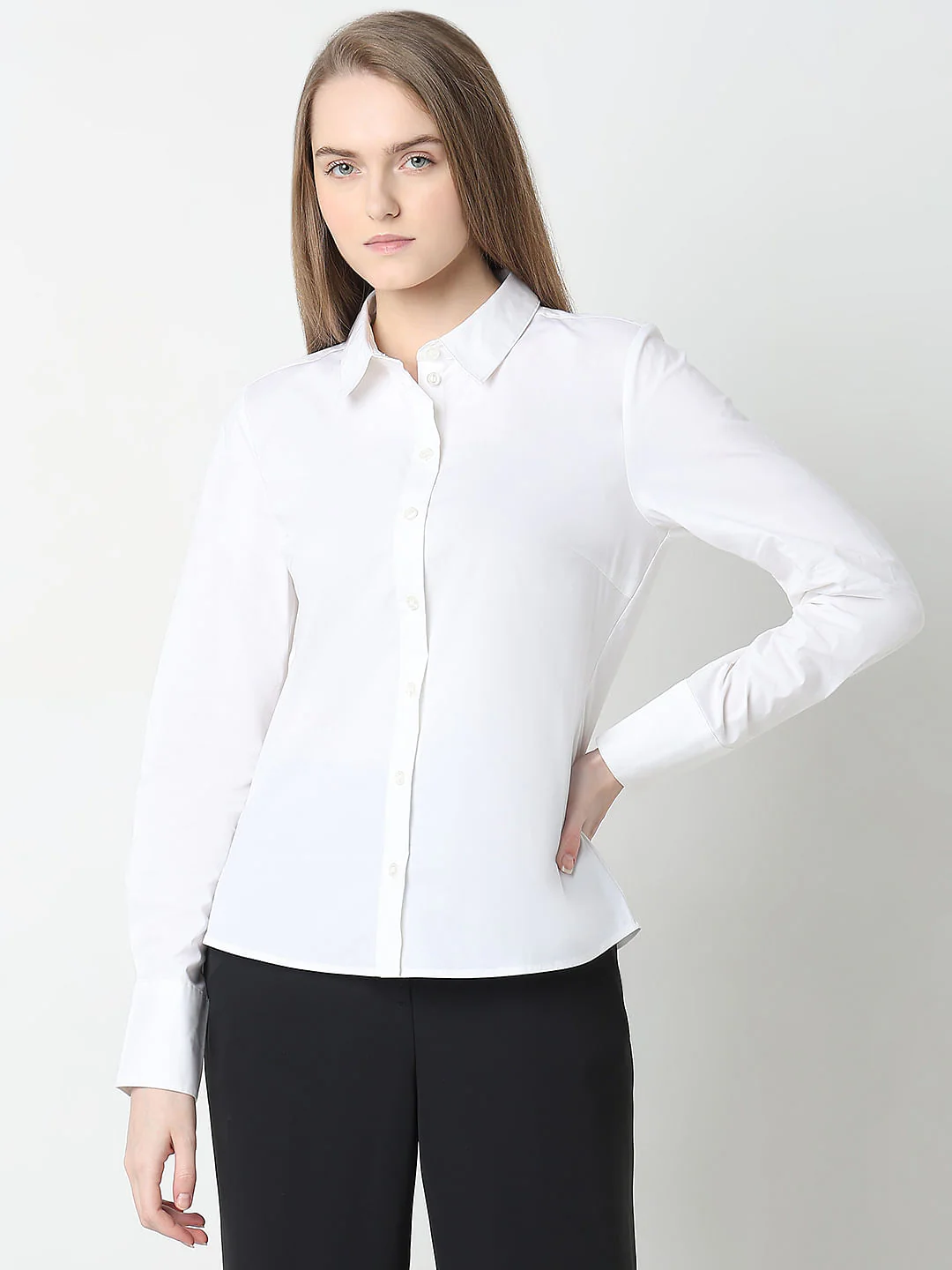 White Fitted Full Sleeves Shirt - Image 2