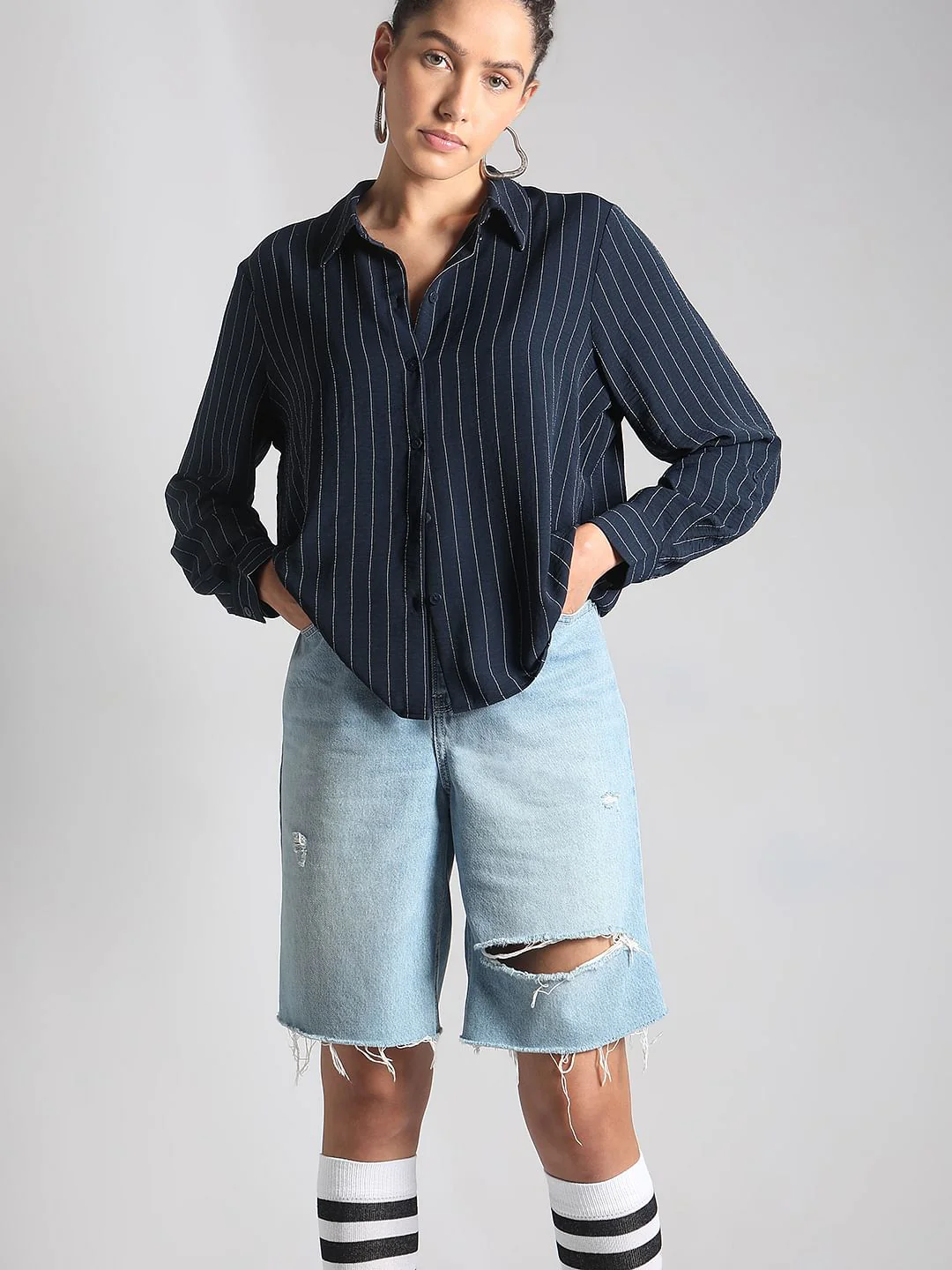 Navy Blue Striped Shirt