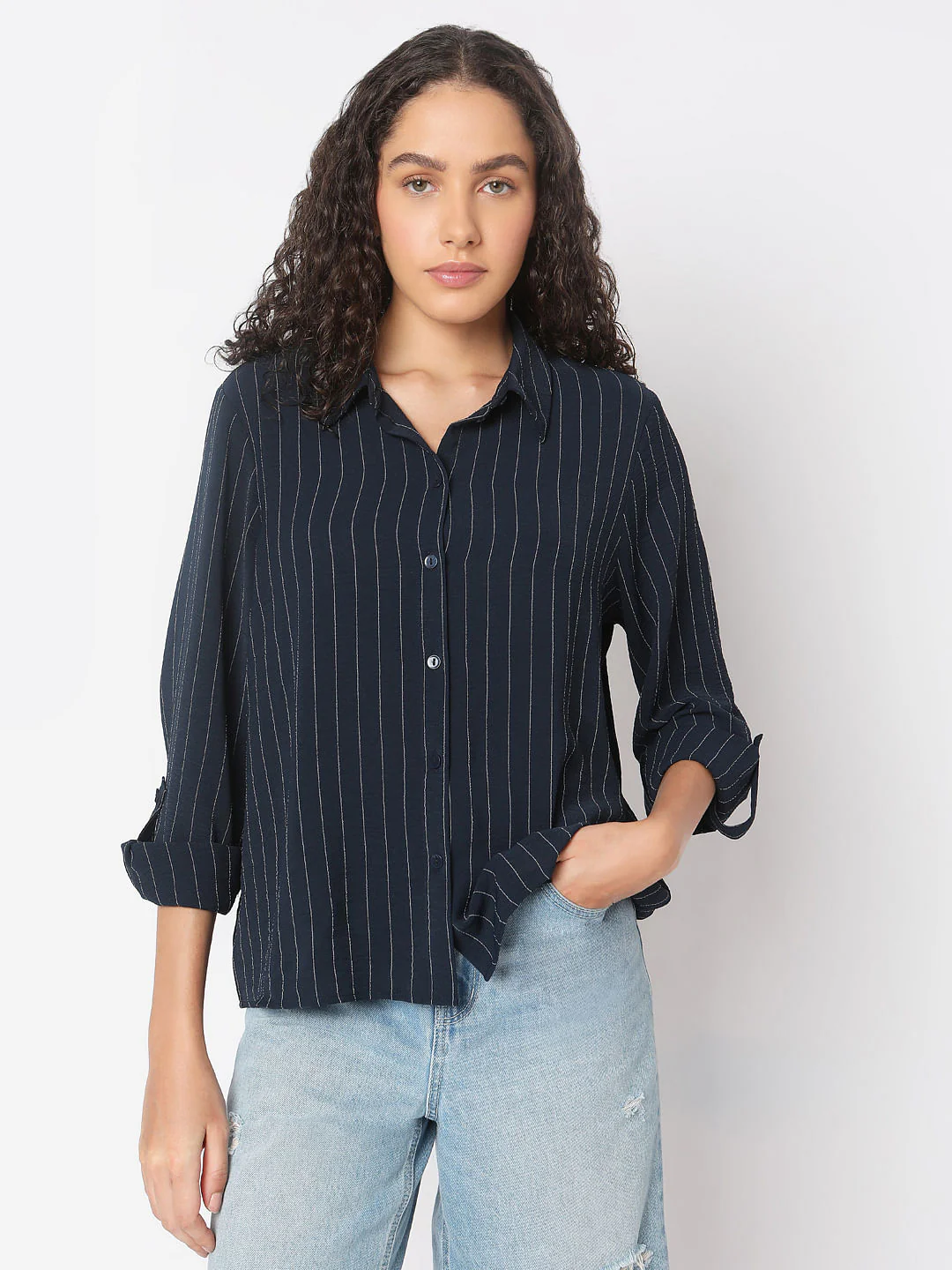 Navy Blue Striped Shirt - Image 2