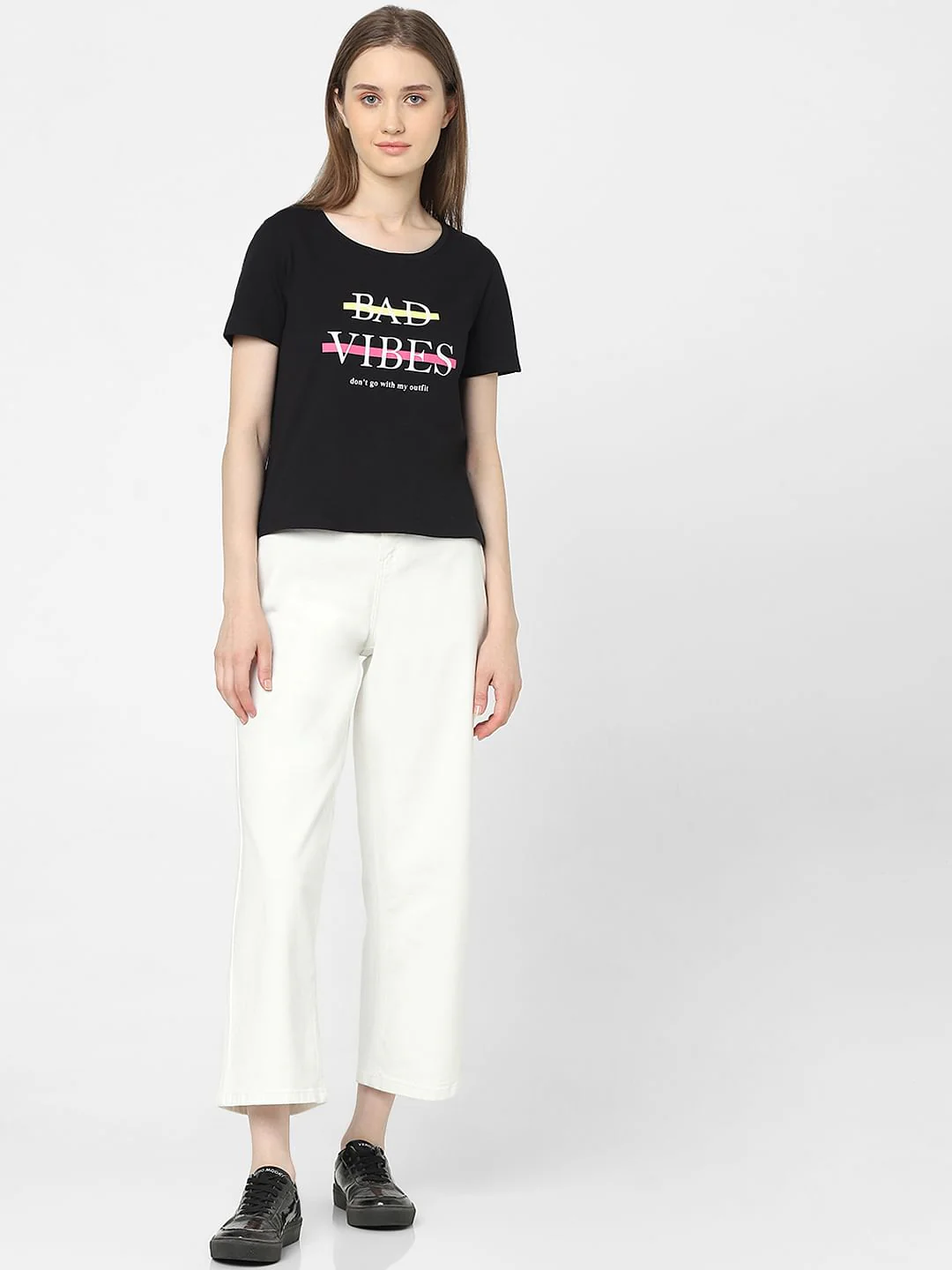 Black Slogan Print T-Shirt - Image 4