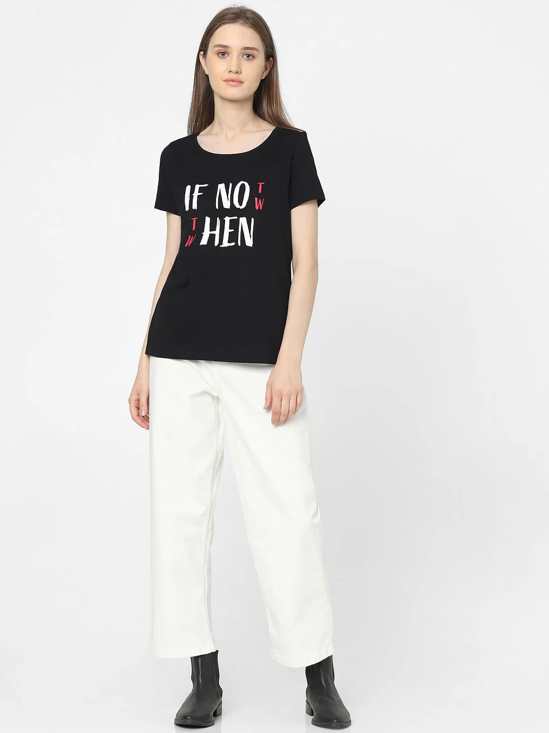 Black Slogan Print T-Shirt - Image 4