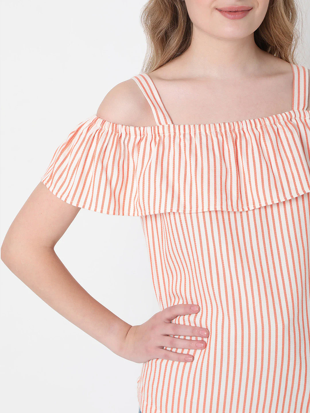 White Striped Off-Shoulder Co-Ord Set Top - Image 6
