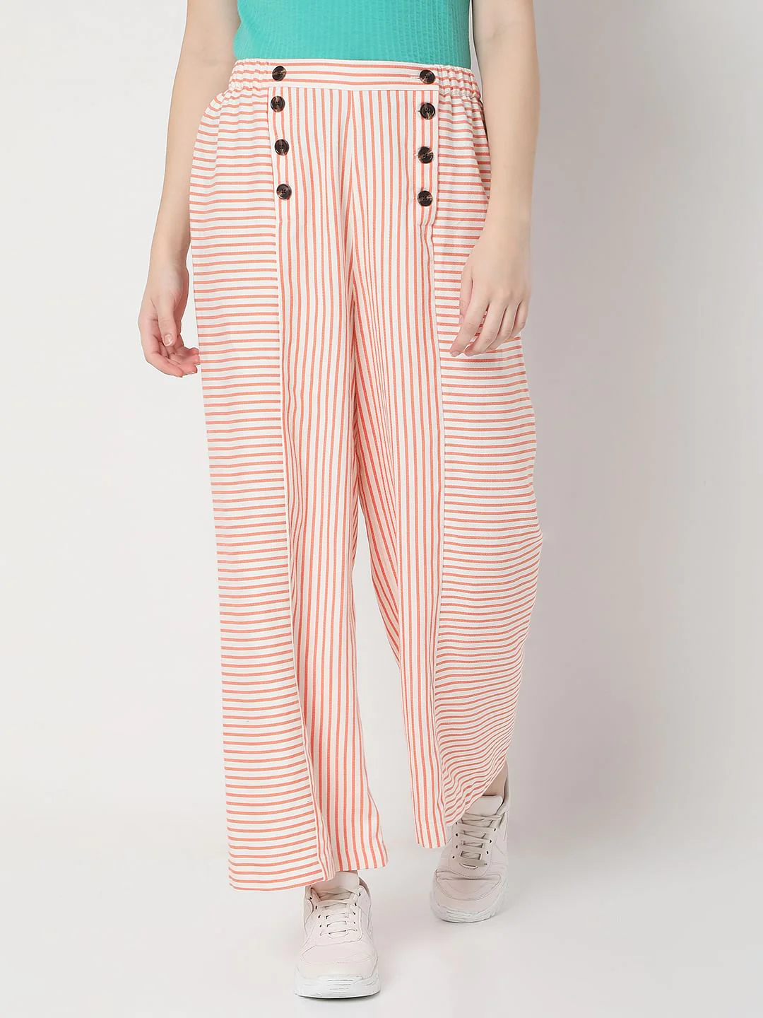 White Mid Rise Striped Co-Ord Set Pants - Image 2