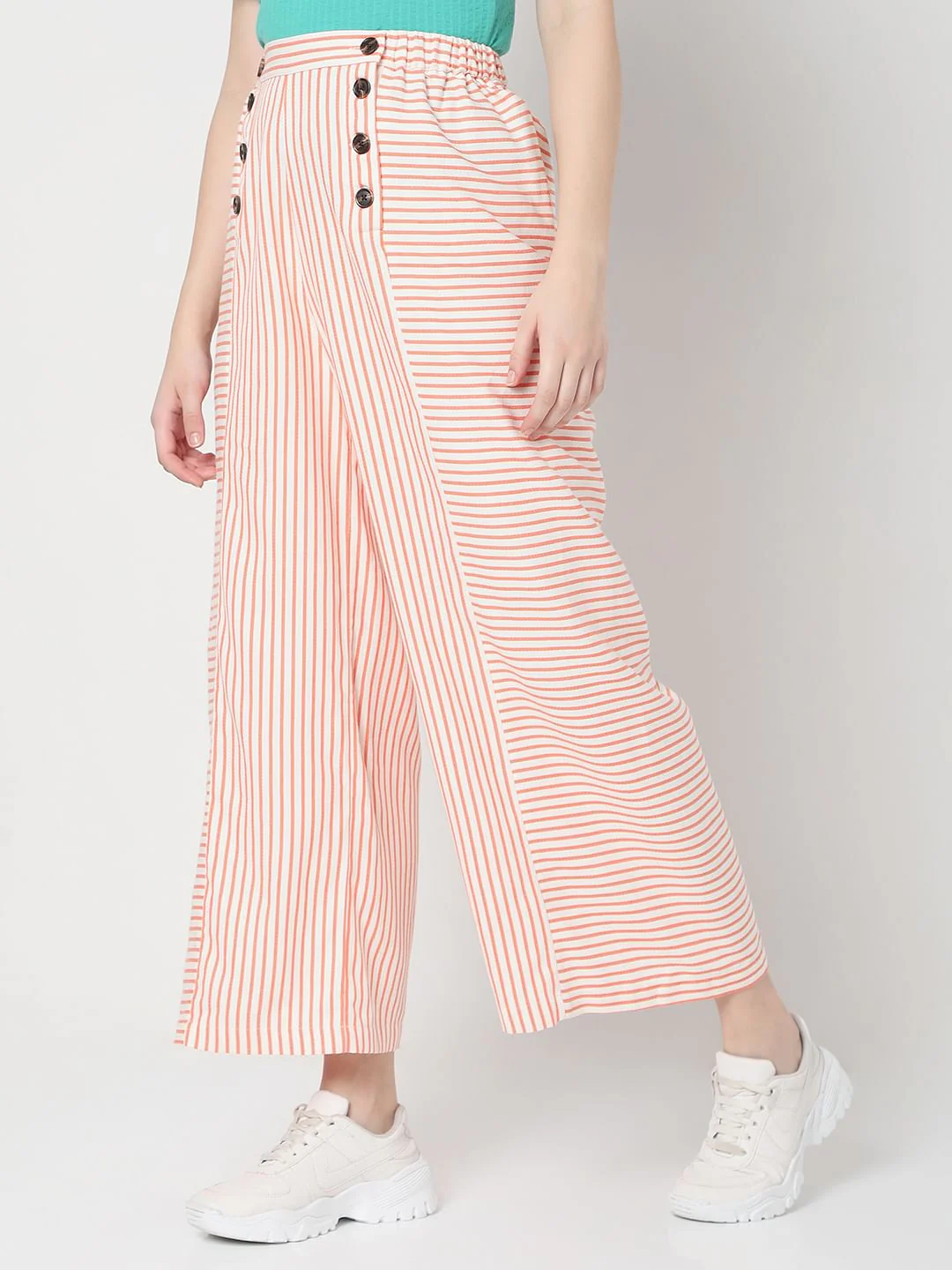White Mid Rise Striped Co-Ord Set Pants - Image 3