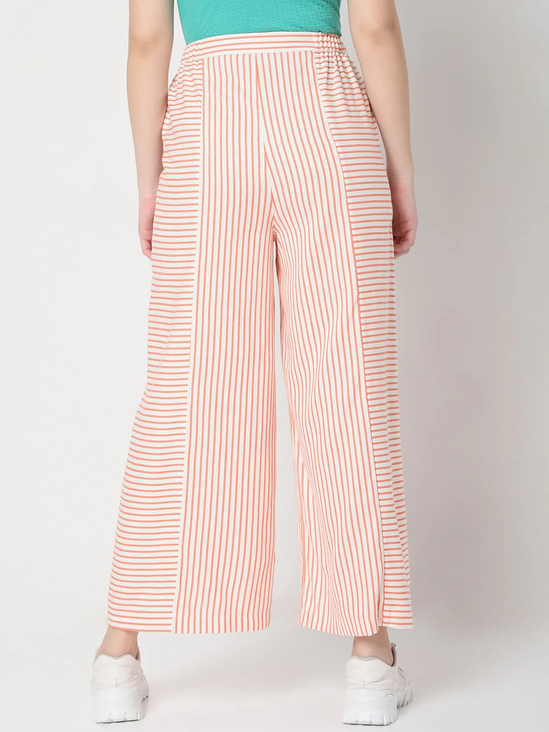 White Mid Rise Striped Co-Ord Set Pants - Image 4
