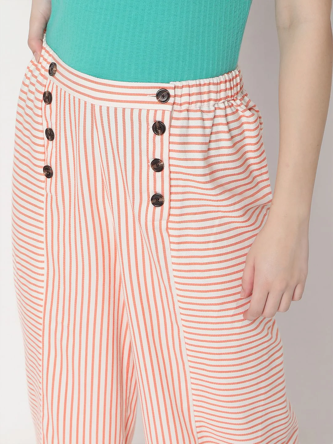 White Mid Rise Striped Co-Ord Set Pants - Image 5