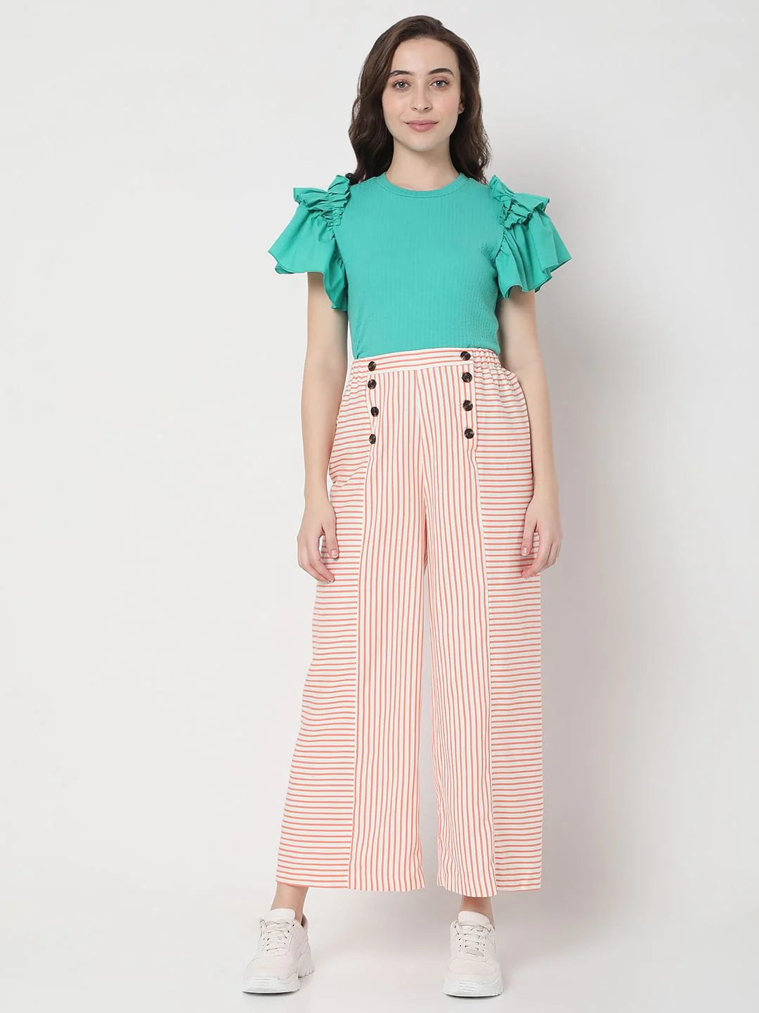 White Mid Rise Striped Co-Ord Set Pants - Image 6