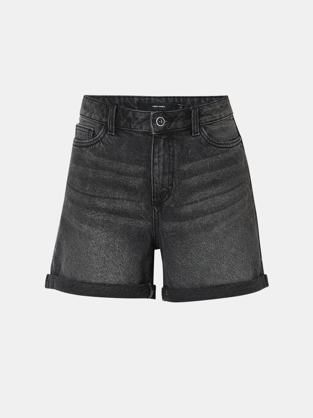 Drk Grey Mid Rise Denim Shorts - Image 6
