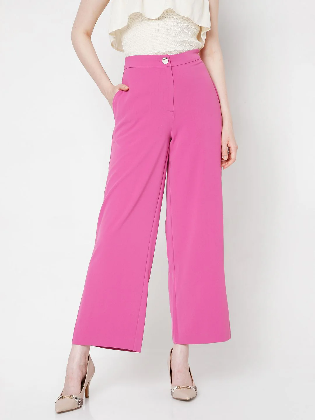 Pink High Rise Wide Leg Co-Ord Set Pants - Image 2
