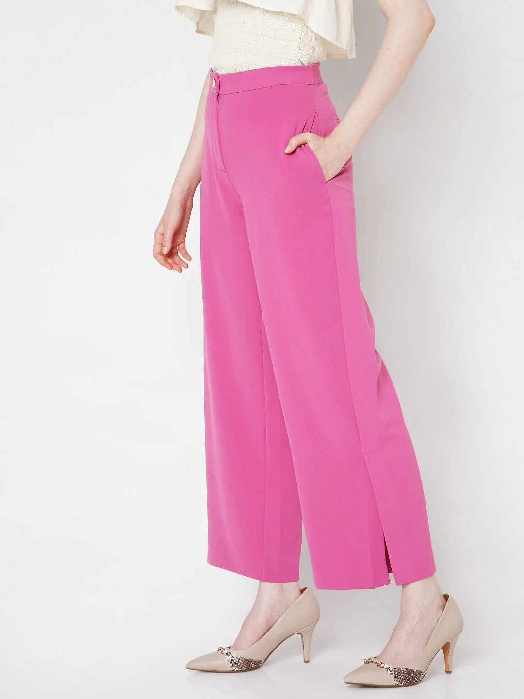 Pink High Rise Wide Leg Co-Ord Set Pants - Image 3