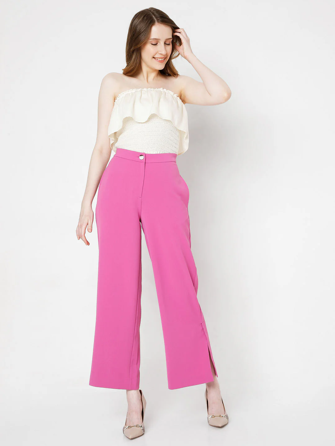 Pink High Rise Wide Leg Co-Ord Set Pants - Image 6