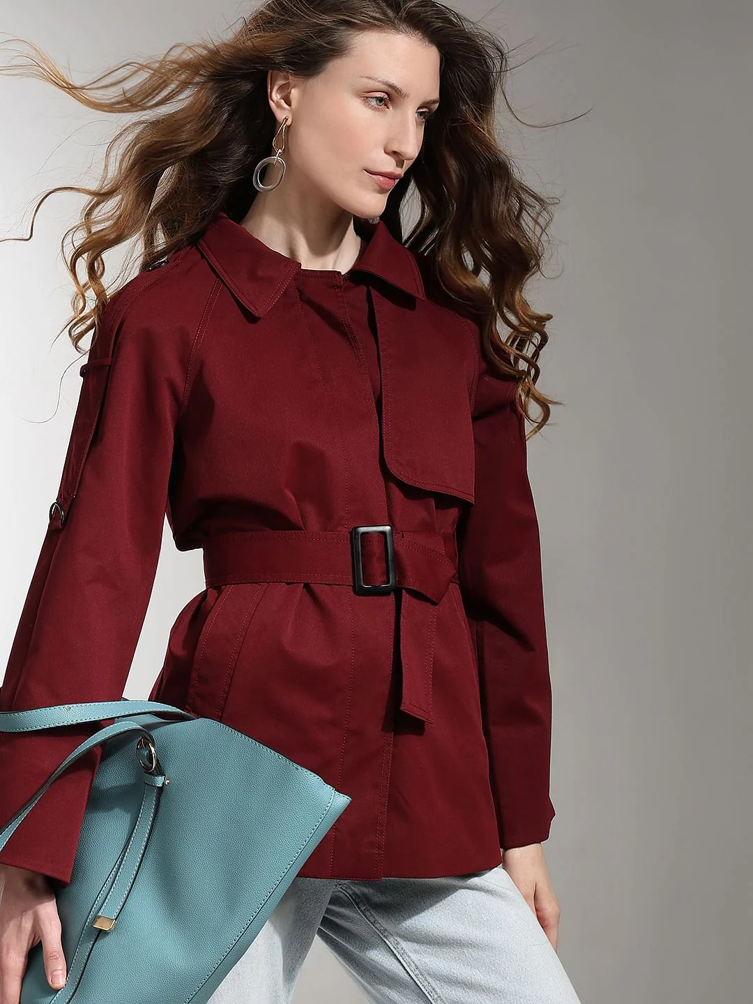 Burgundy Long Trench Coat