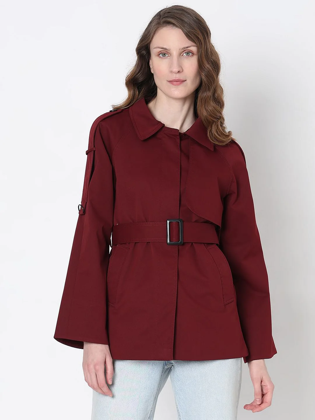 Burgundy Long Trench Coat - Image 2