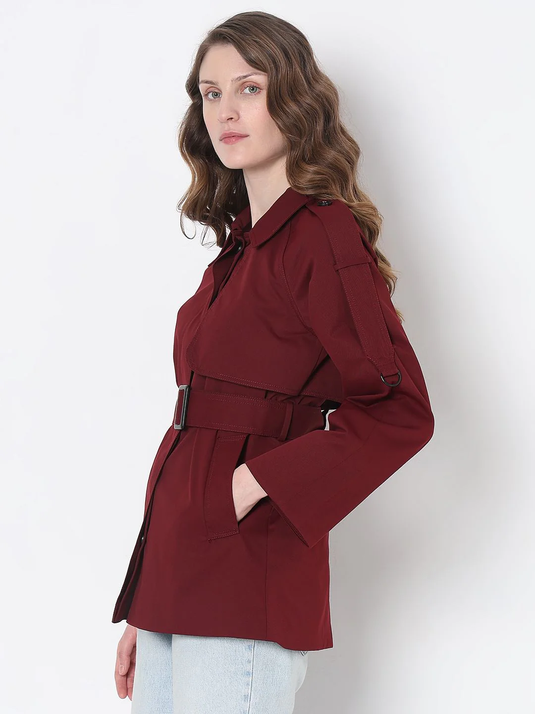 Burgundy Long Trench Coat - Image 3