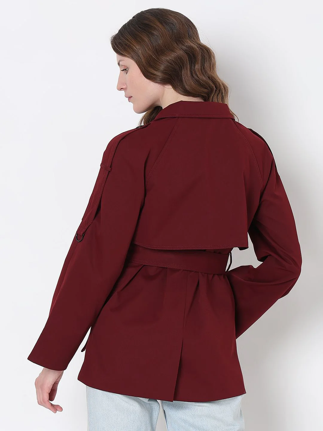 Burgundy Long Trench Coat - Image 4