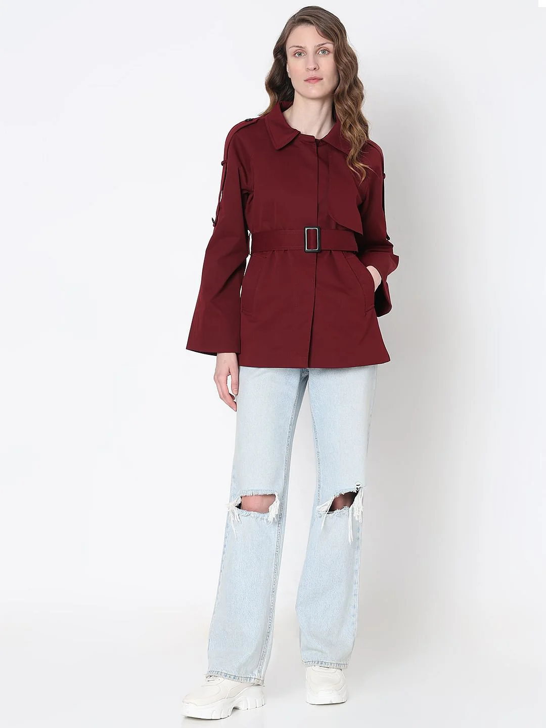 Burgundy Long Trench Coat - Image 5