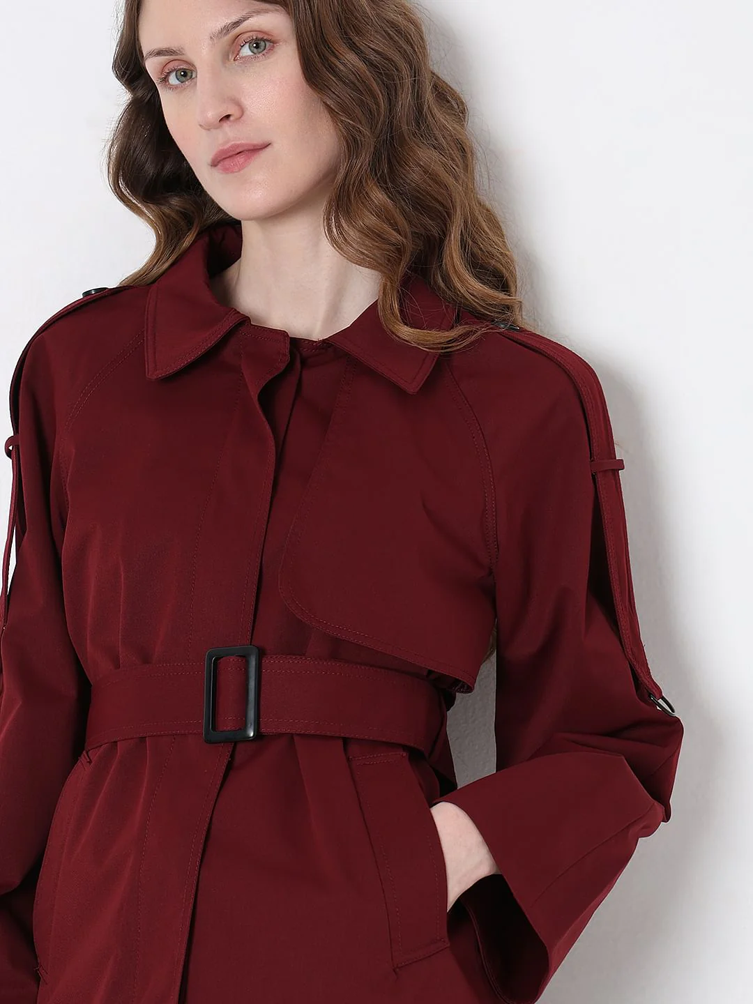 Burgundy Long Trench Coat - Image 6