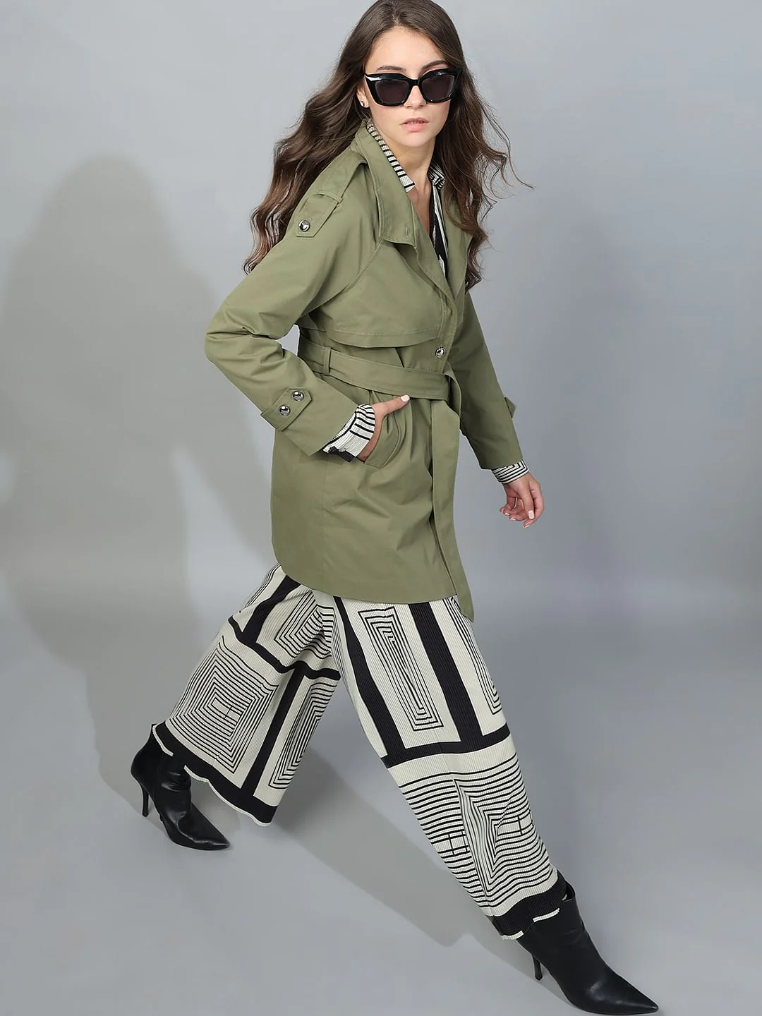 Green Belted Trench Coat