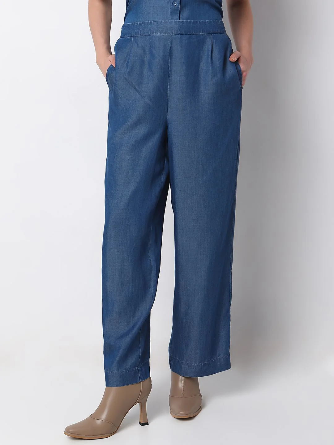Blue Tencel Flared Co-Ord Set Pants - Image 2