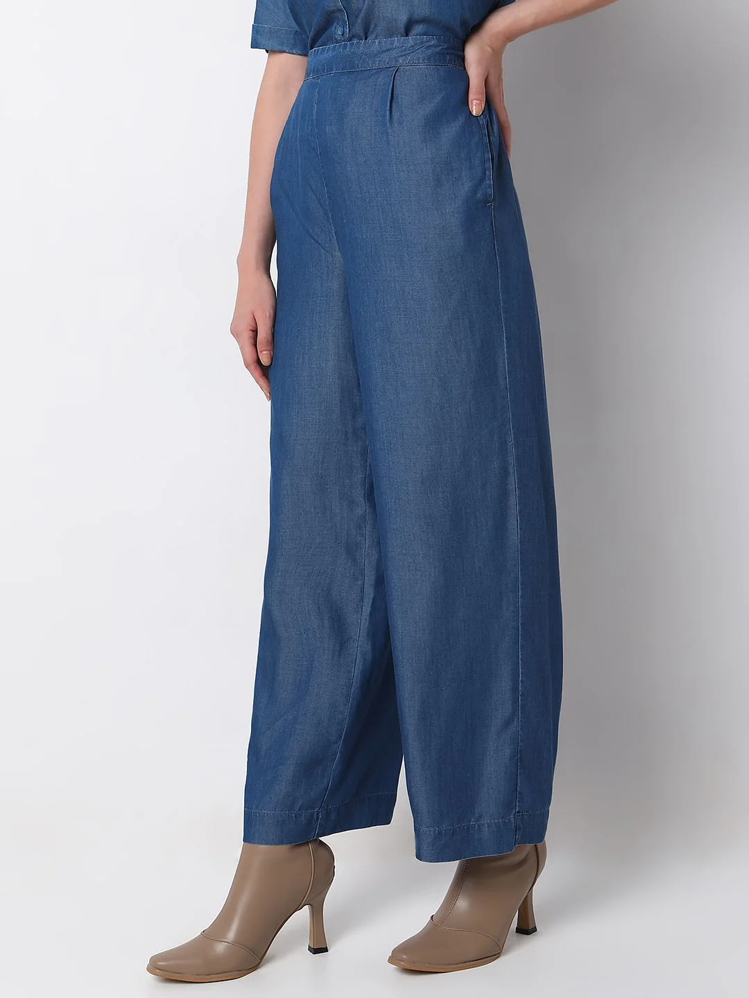 Blue Tencel Flared Co-Ord Set Pants - Image 3