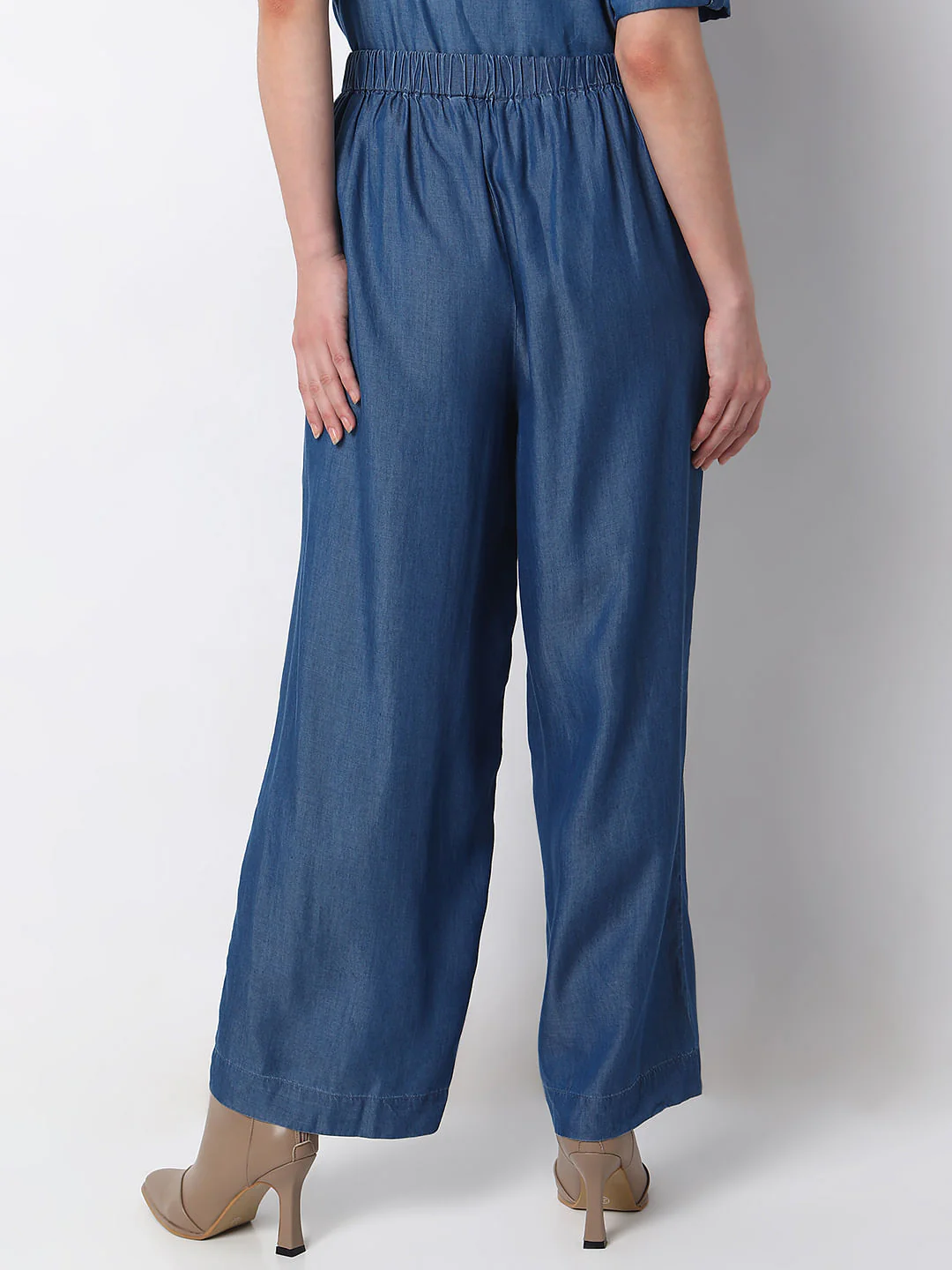 Blue Tencel Flared Co-Ord Set Pants - Image 4