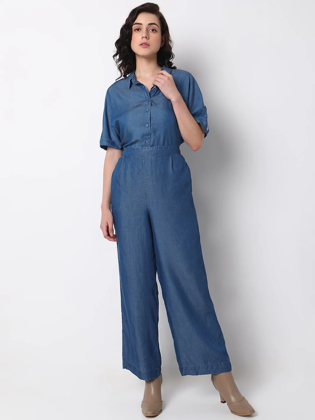 Blue Tencel Flared Co-Ord Set Pants - Image 5