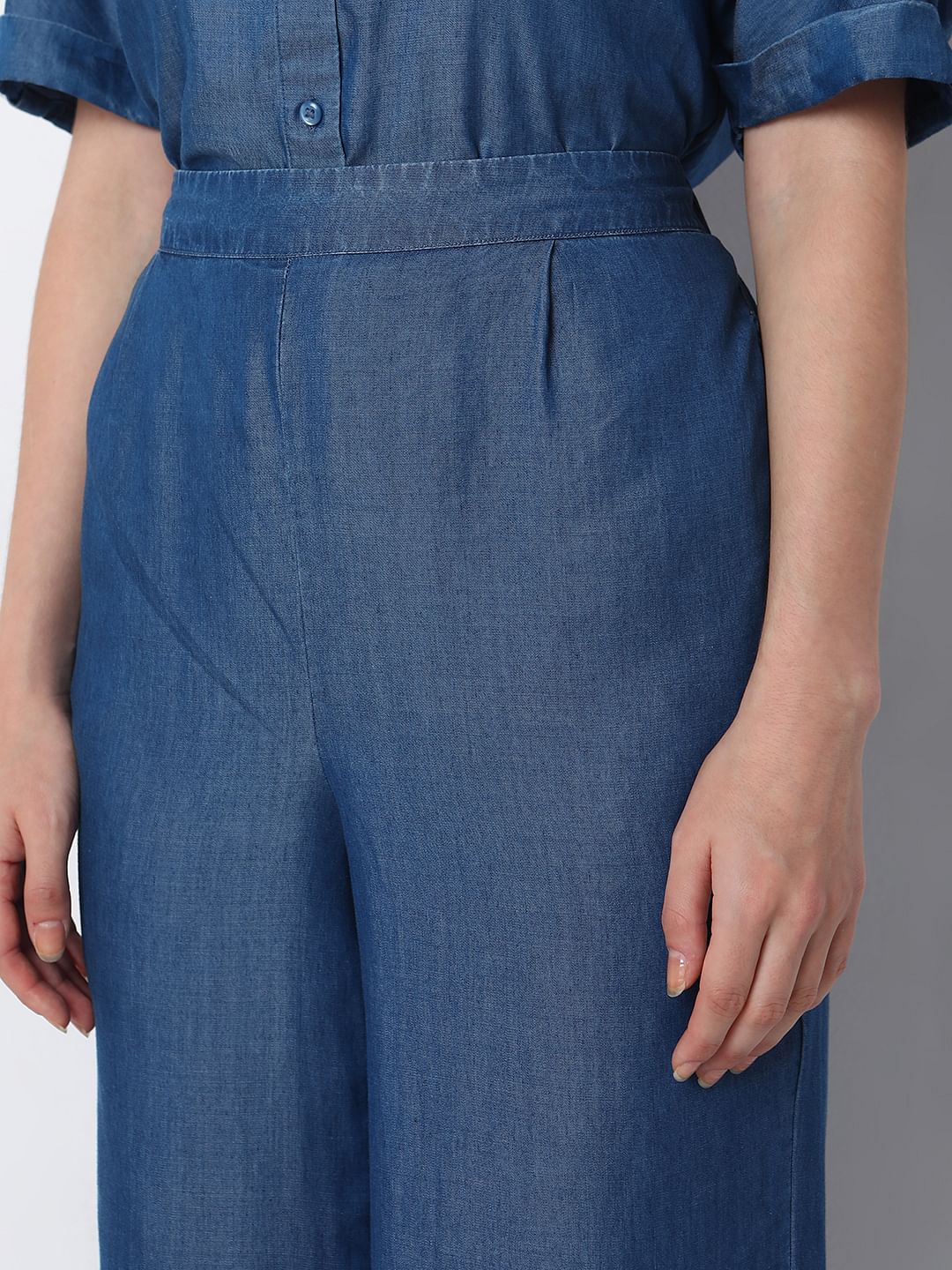 Blue Tencel Flared Co-Ord Set Pants - Image 6