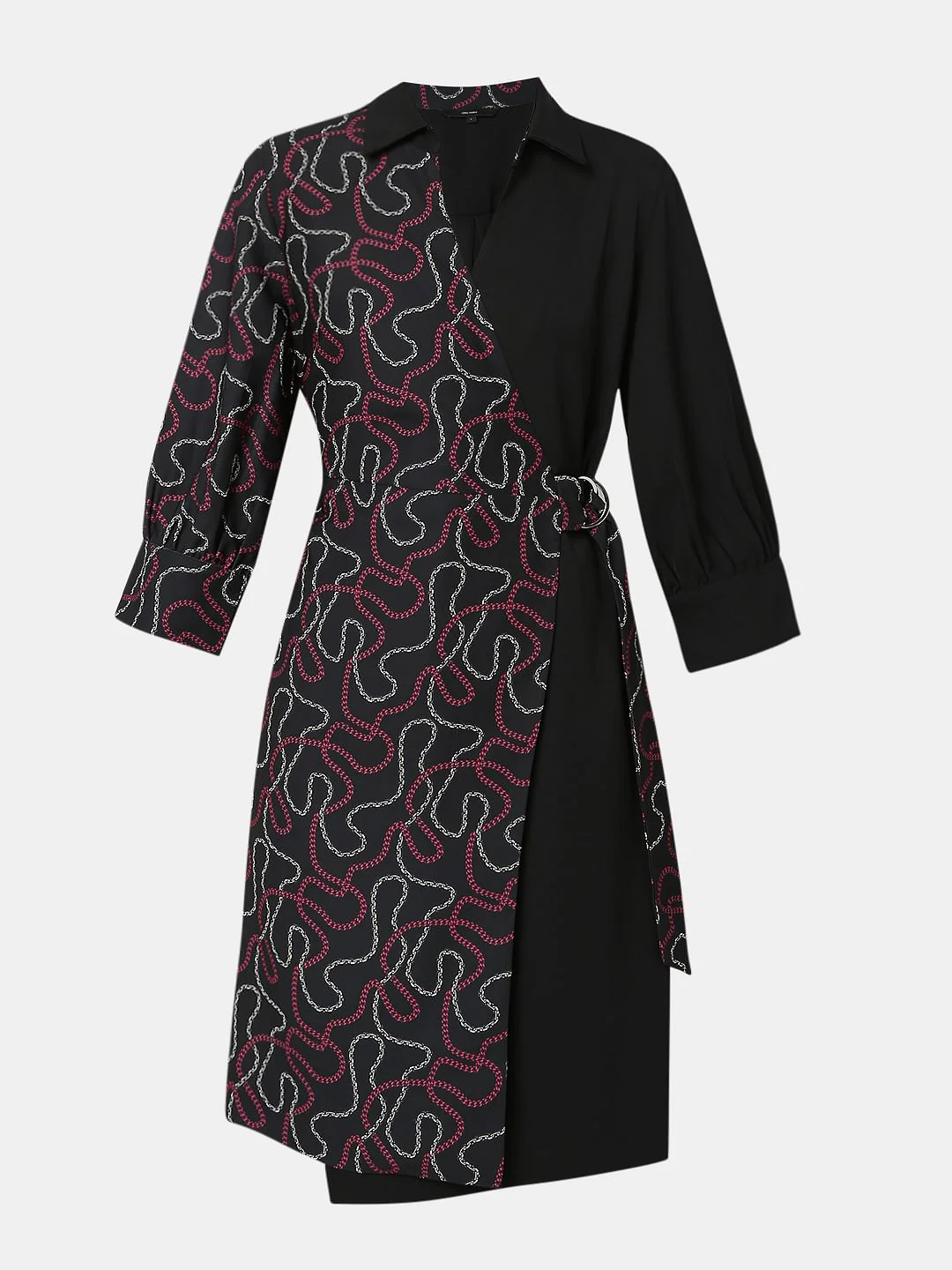 Black Printed Wrap Shirt Dress - Image 6