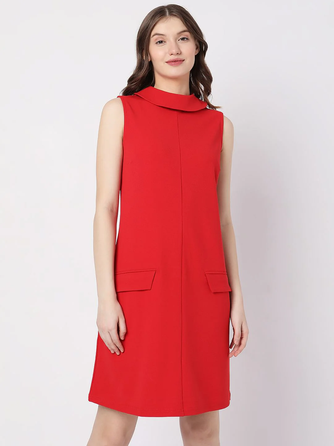 Red High Neck Shift Dress - Image 2