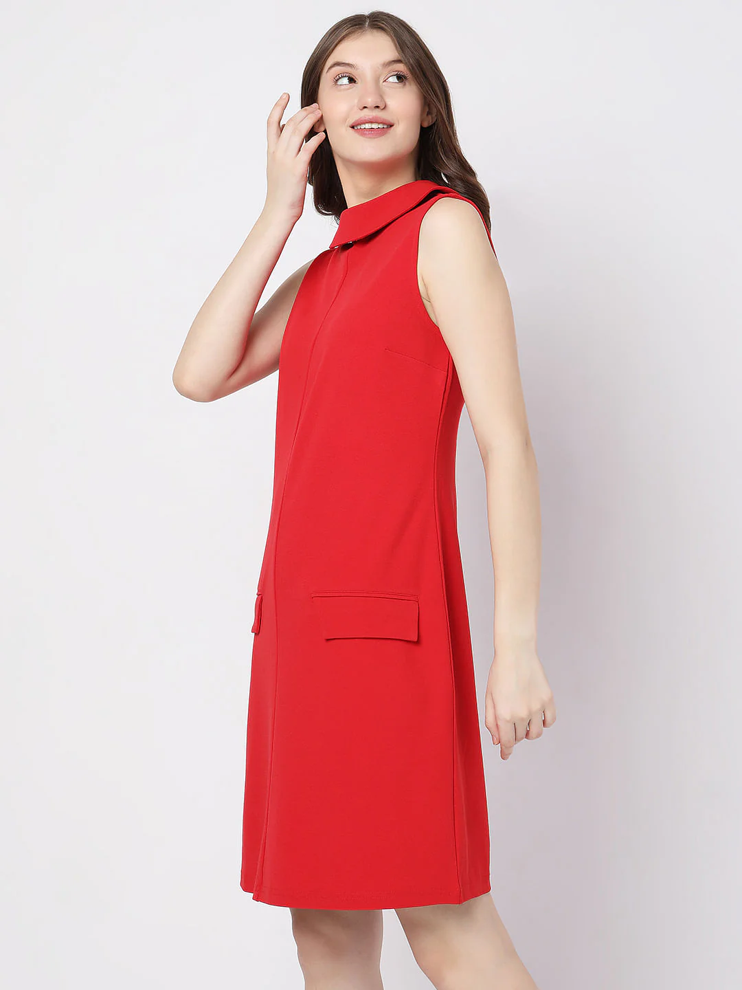 Red High Neck Shift Dress - Image 3