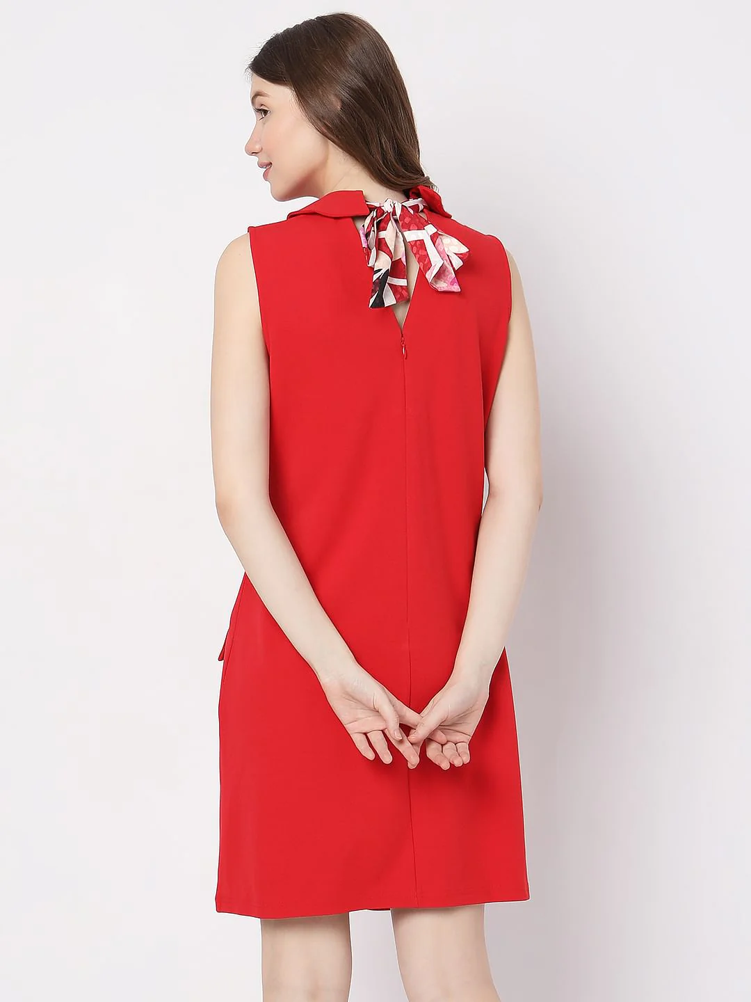Red High Neck Shift Dress - Image 4