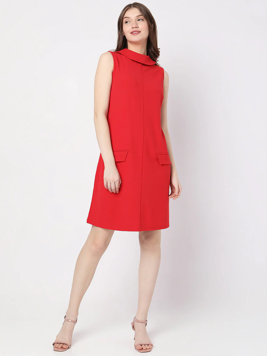 Red High Neck Shift Dress - Image 5