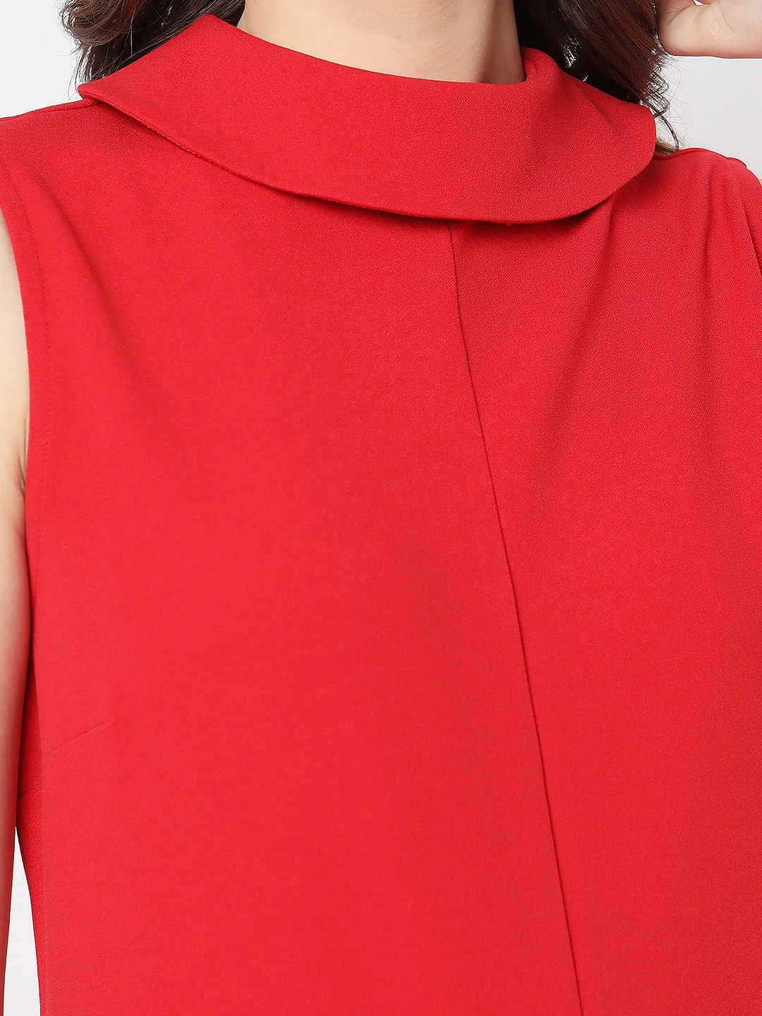 Red High Neck Shift Dress - Image 8