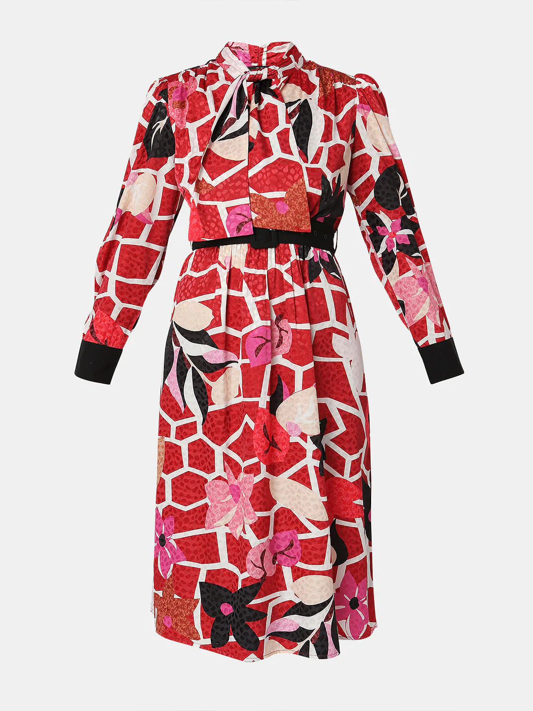 Red Floral Printed Midi Dress - Image 6