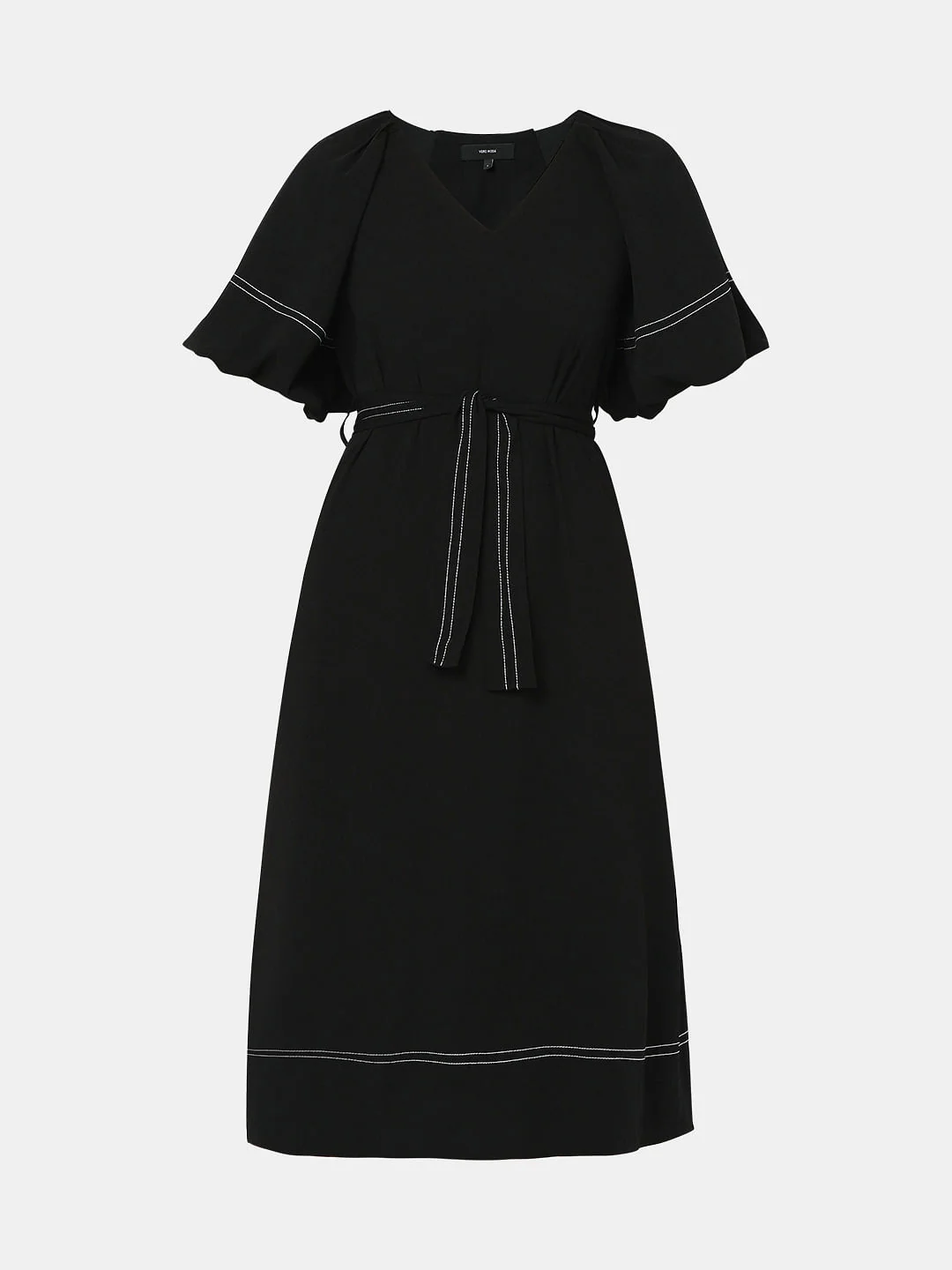 Black Contrast Thread Detail Dress - Image 6