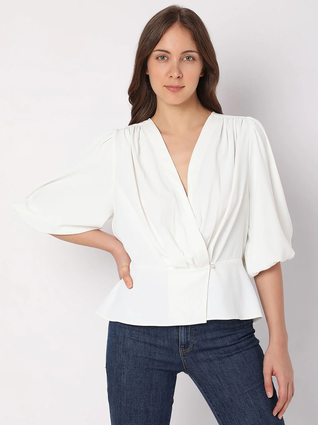 White Puff Sleeves Top - Image 2