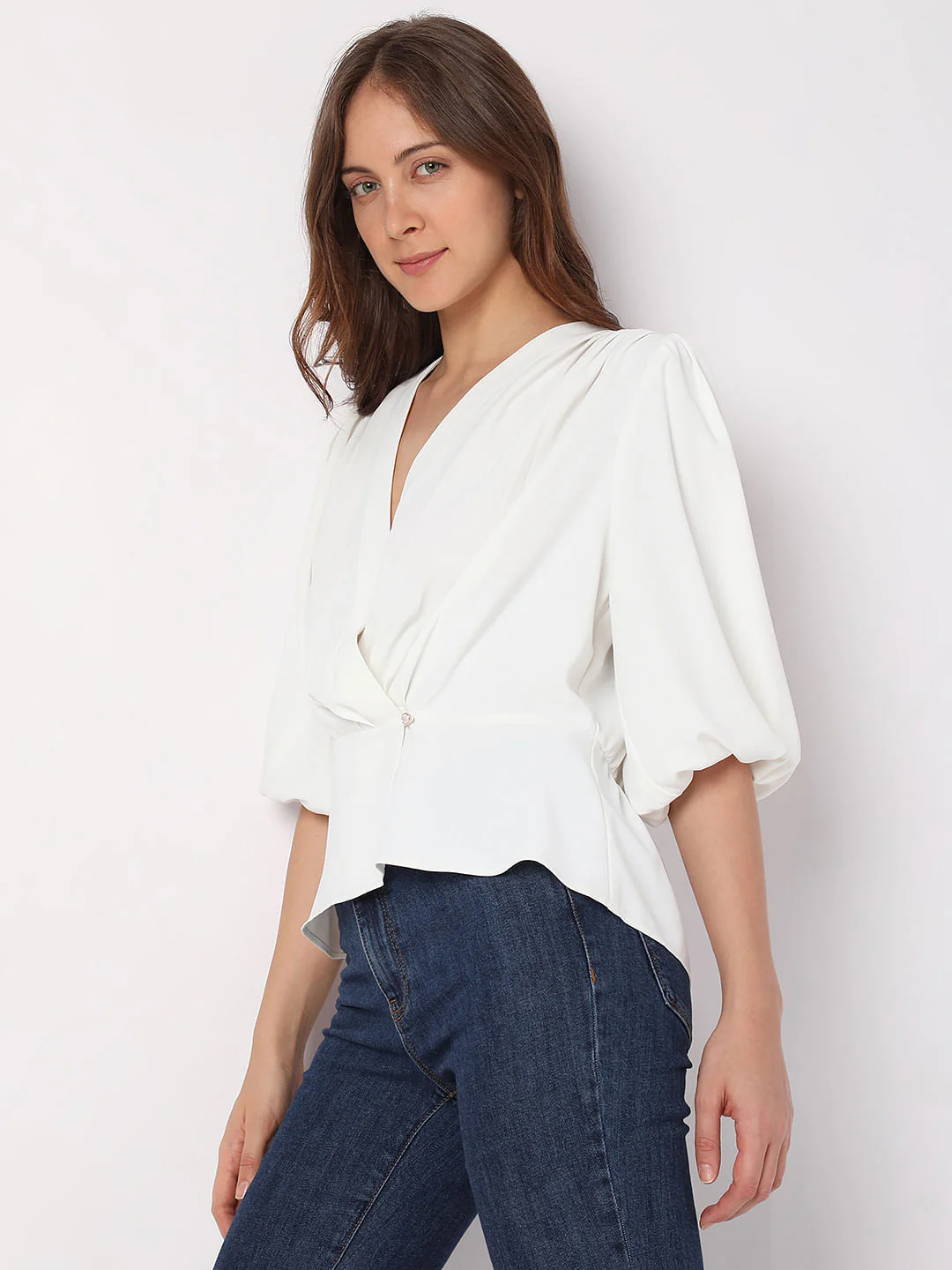 White Puff Sleeves Top - Image 3