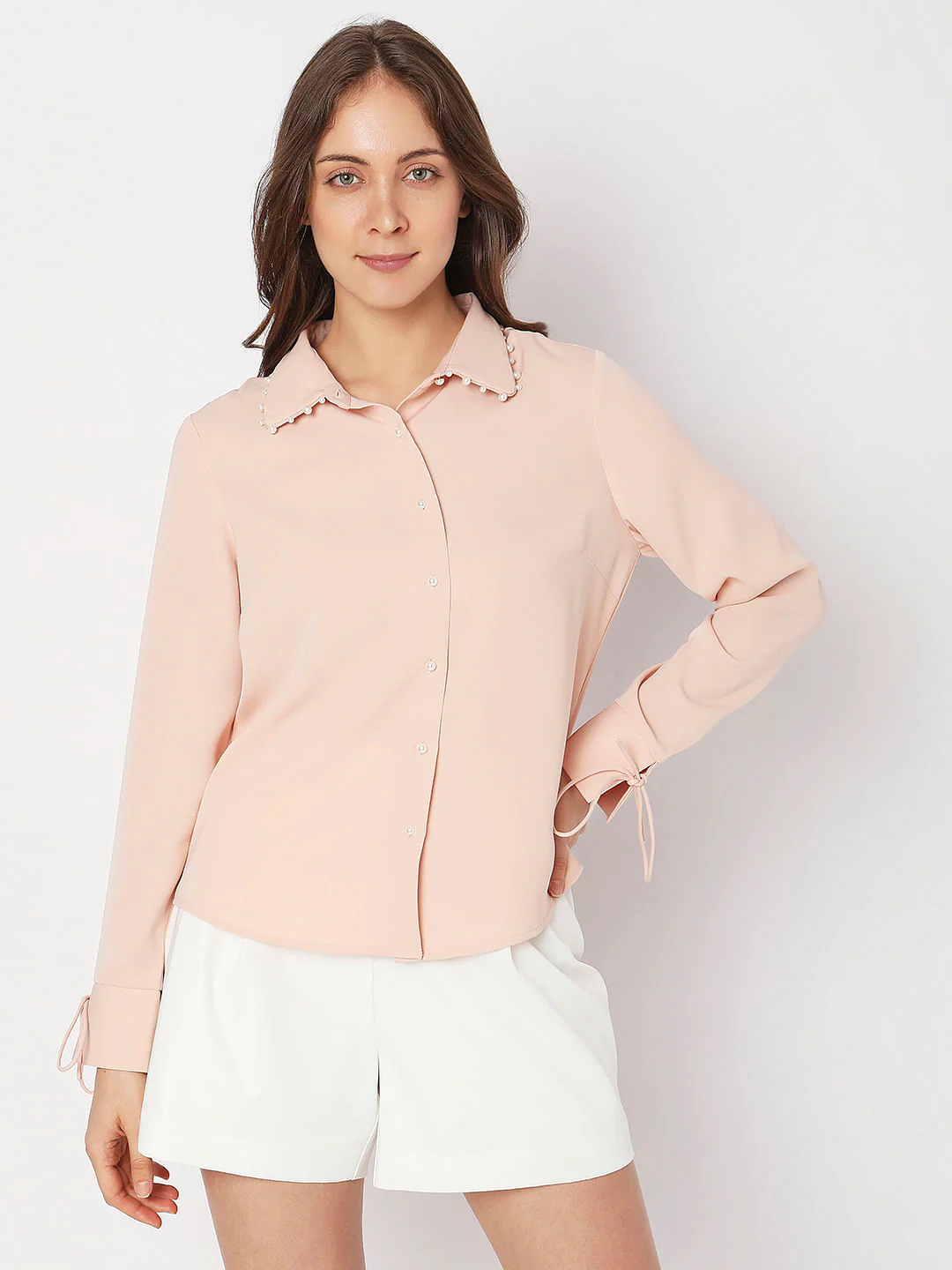 Peach Pearl Detail Shirt - Image 2
