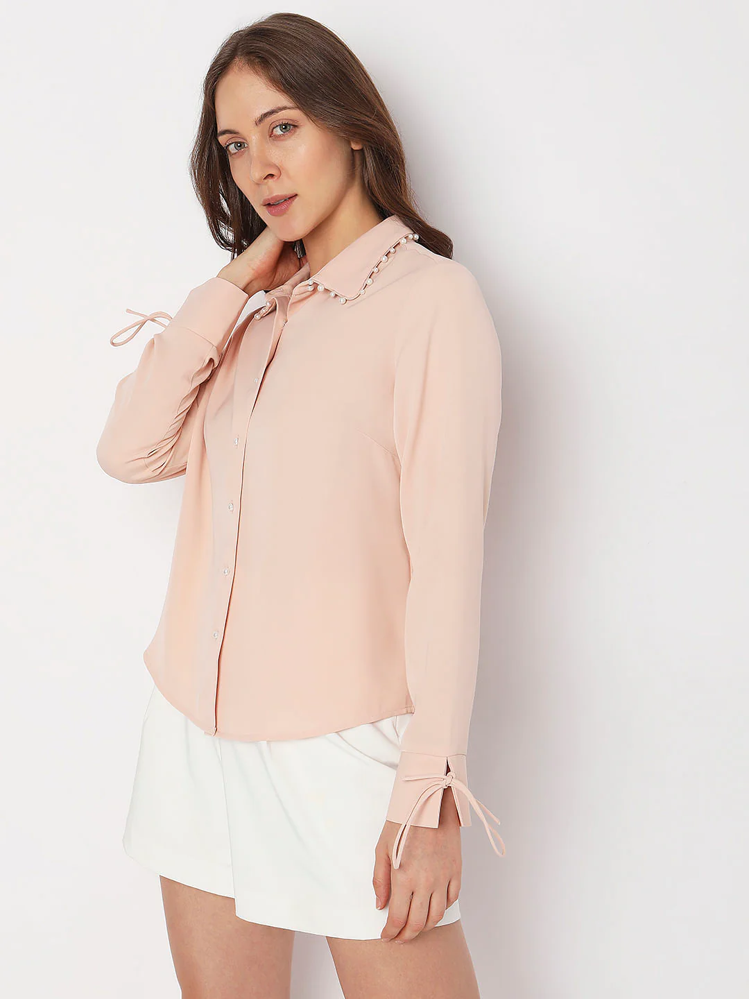 Peach Pearl Detail Shirt - Image 3