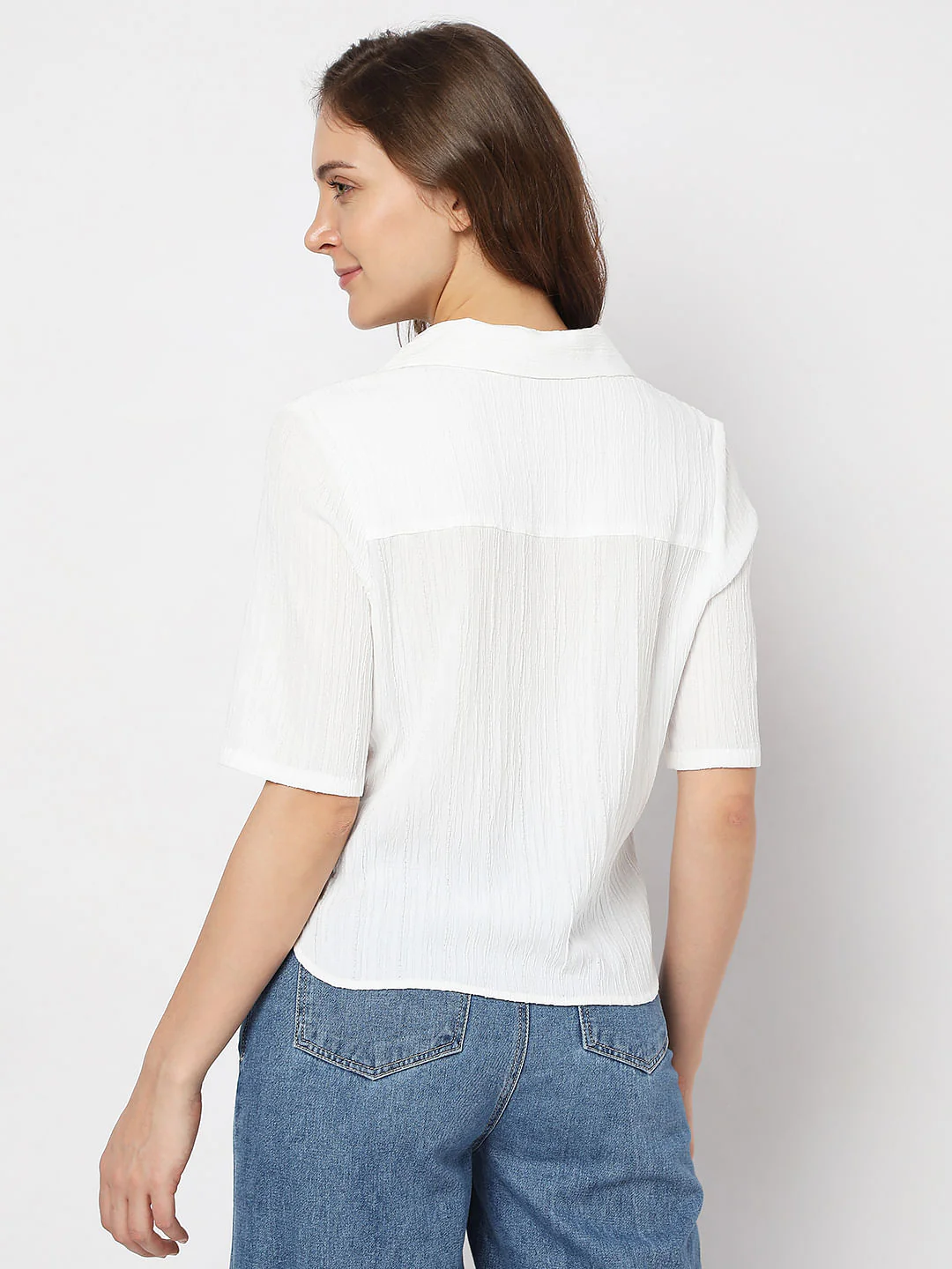 White Textured Crop Shirt - Image 4
