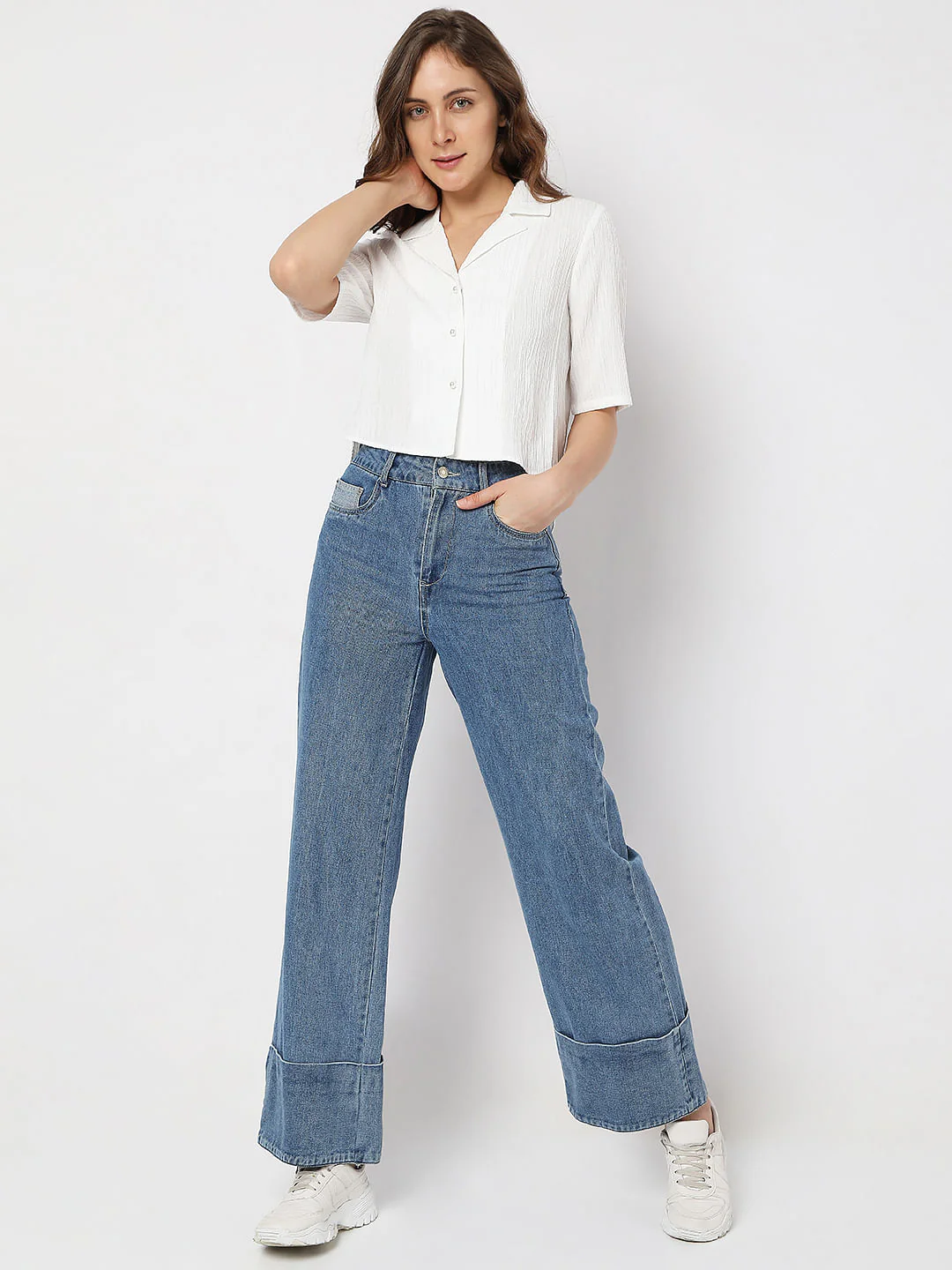 White Textured Crop Shirt - Image 5