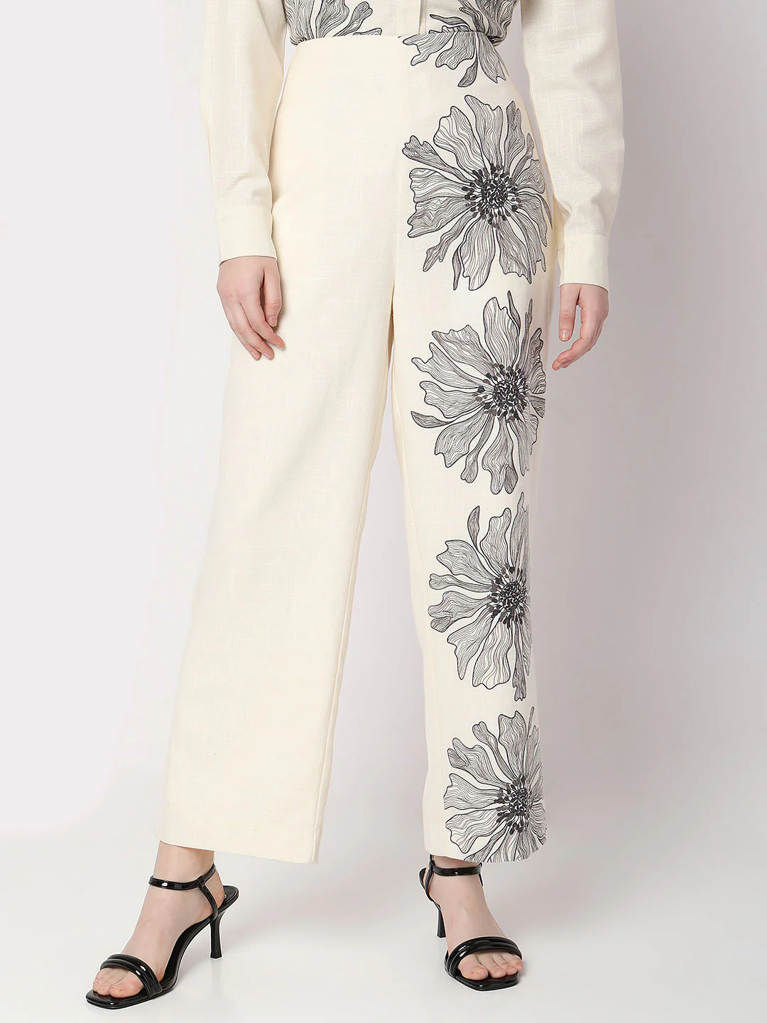 Beige High Rise Floral Co-Ord Pants - Image 2