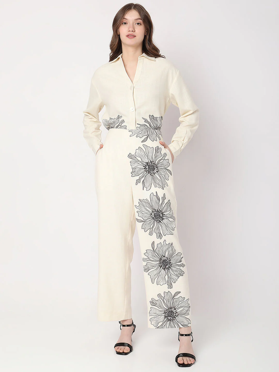 Beige High Rise Floral Co-Ord Pants - Image 6