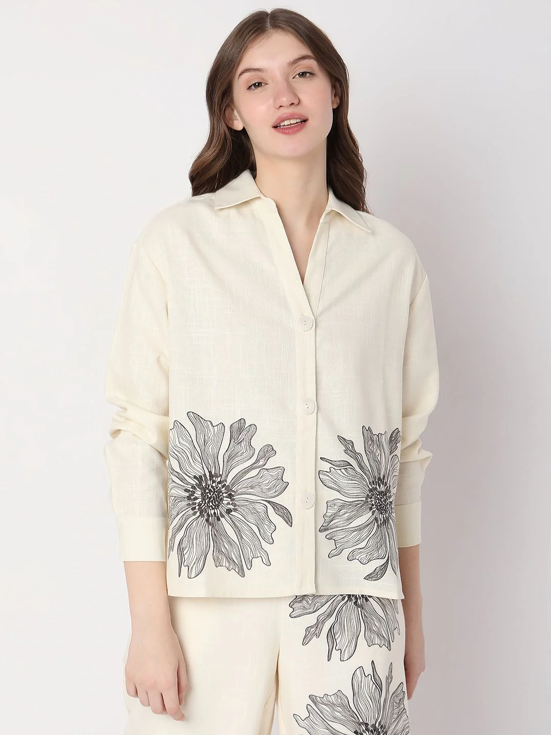 Beige Floral Co-Ord Shirt - Image 2