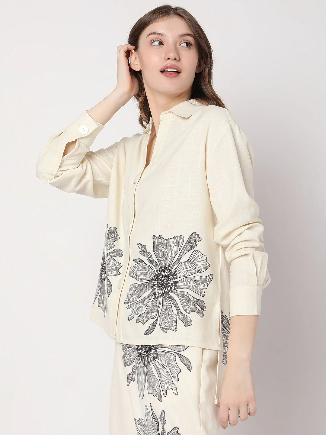 Beige Floral Co-Ord Shirt - Image 3