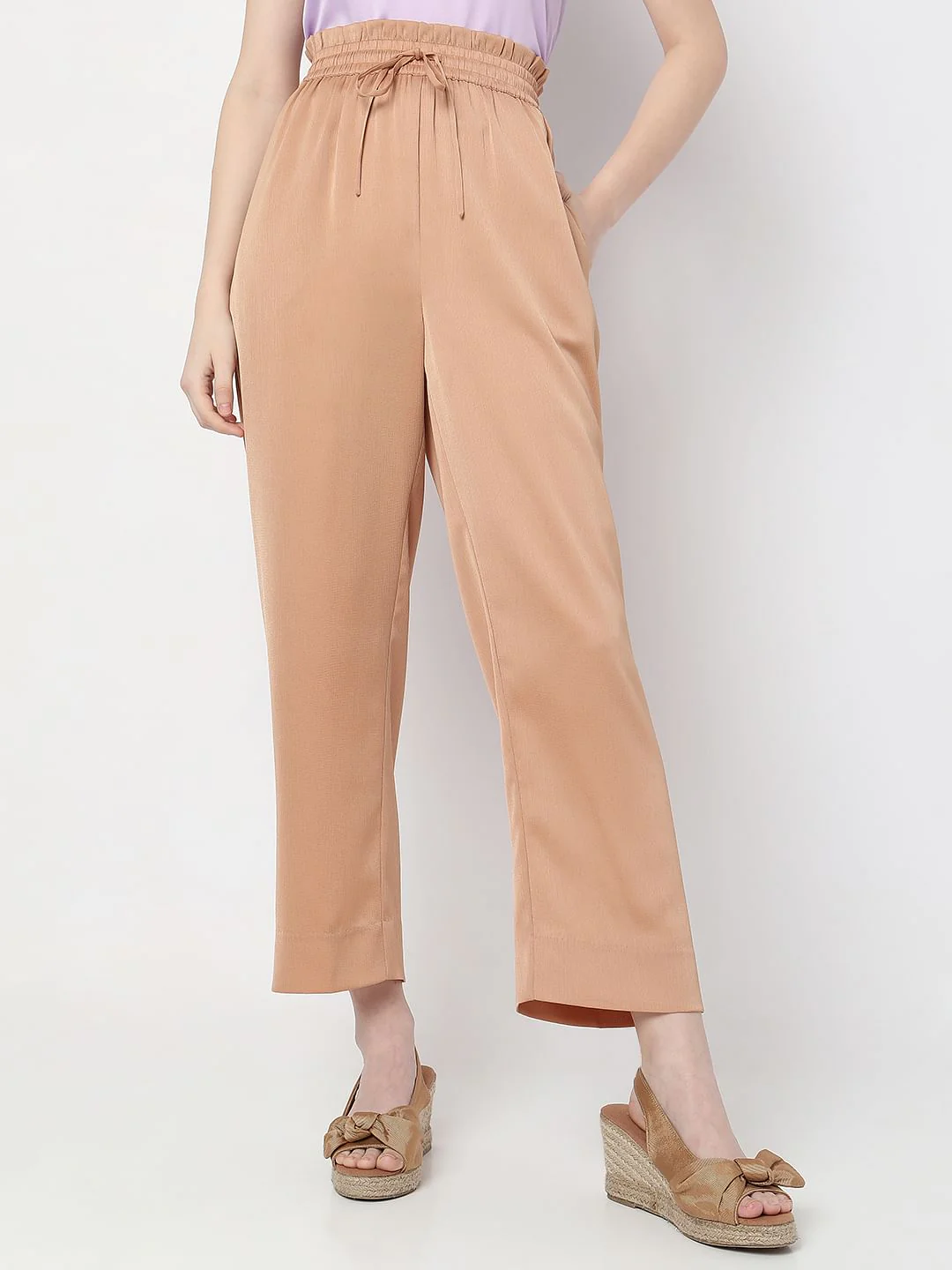 Brown High Rise Wide Leg Satin Co-Ord Set Pants - Image 2