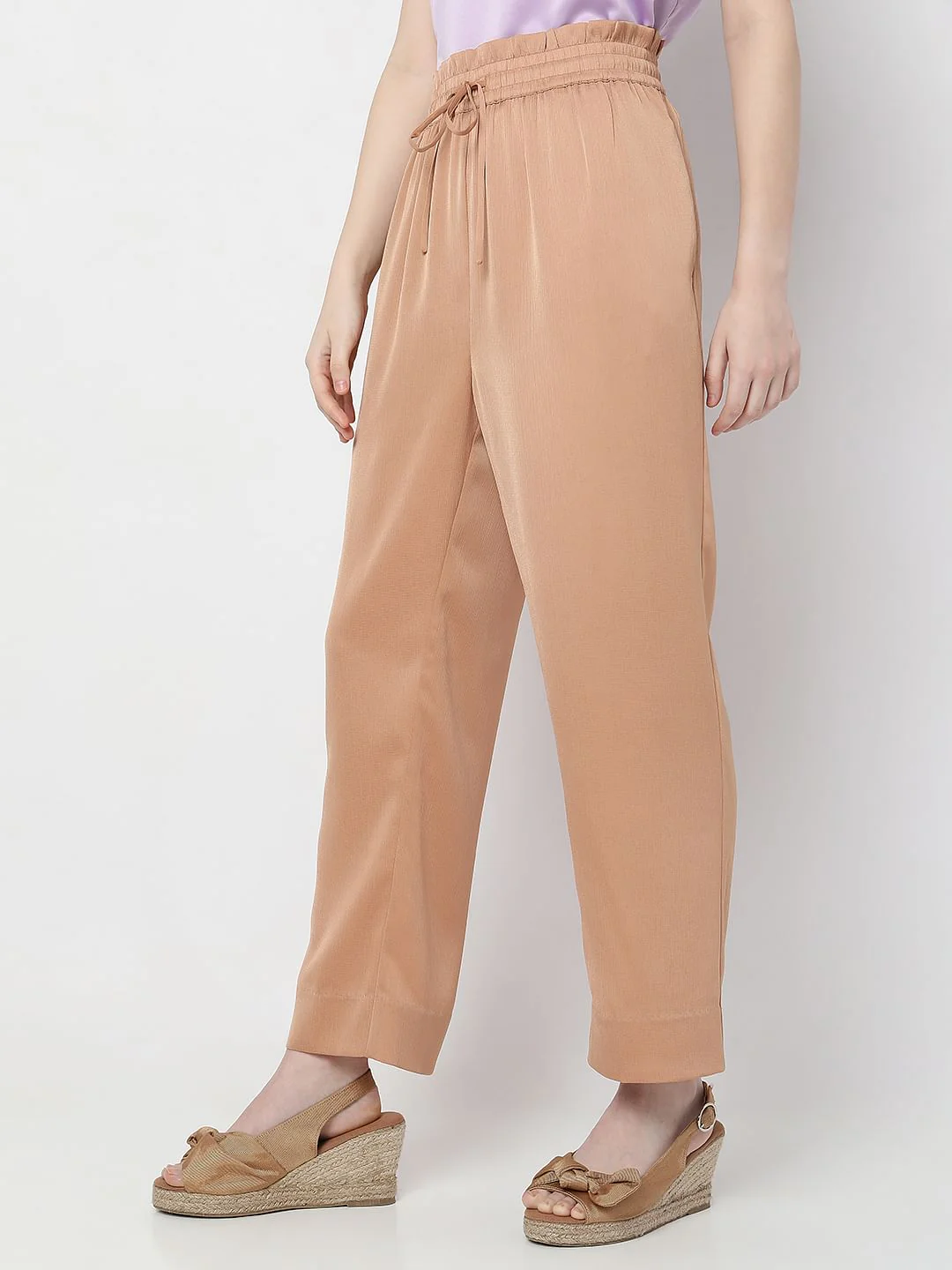 Brown High Rise Wide Leg Satin Co-Ord Set Pants - Image 3